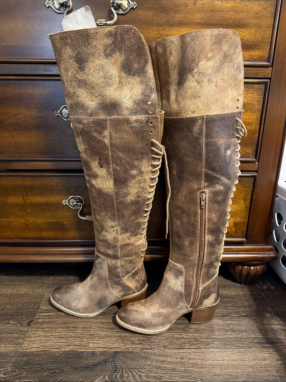 Over-the-Knee Lace-Up Brown Women's Boots